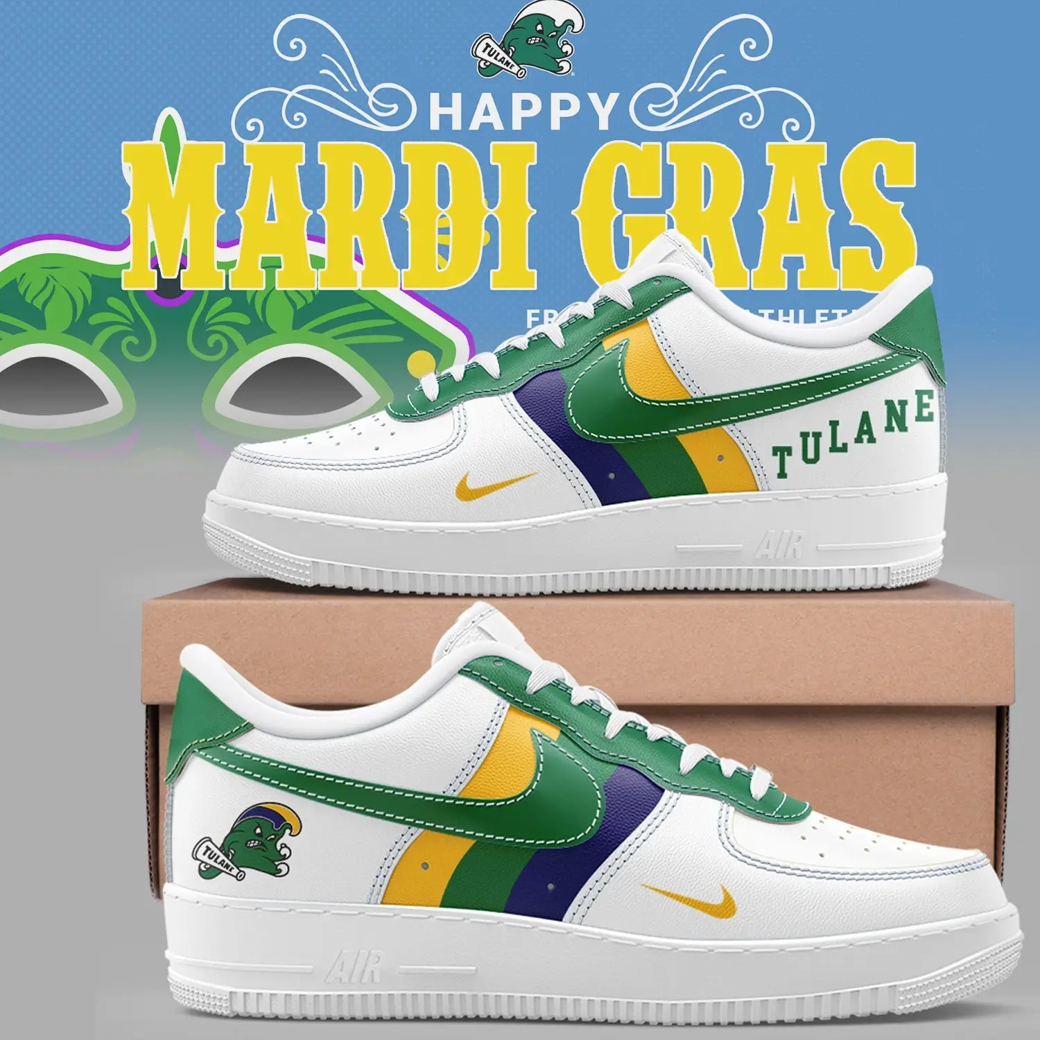 Tulane Baseball Limited "Mardi Gras 2025" Air Force 1 Shoes