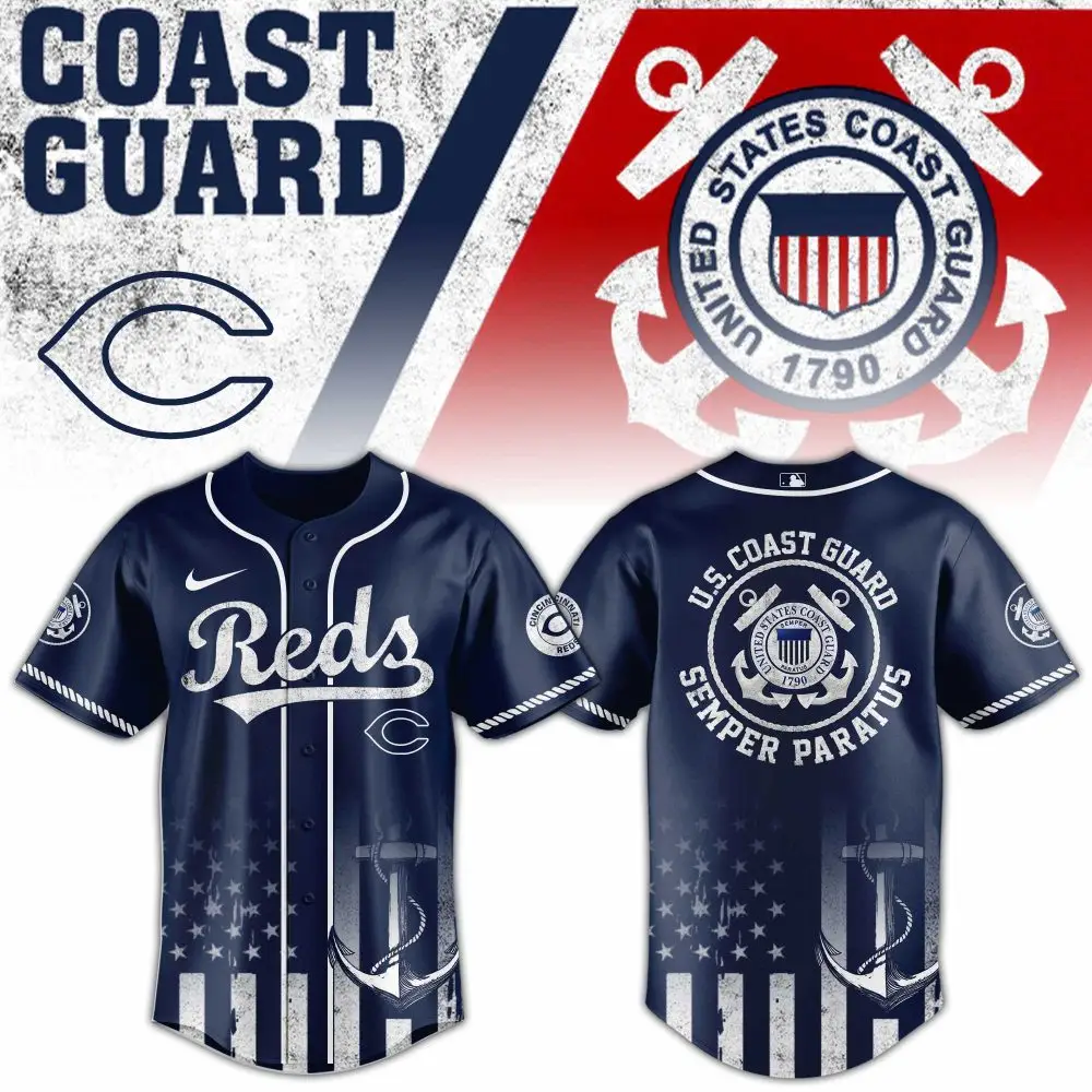 U.S. Coast Guard Reds Baseball Jersey - Stylish Navy Tribute With Anchor Design