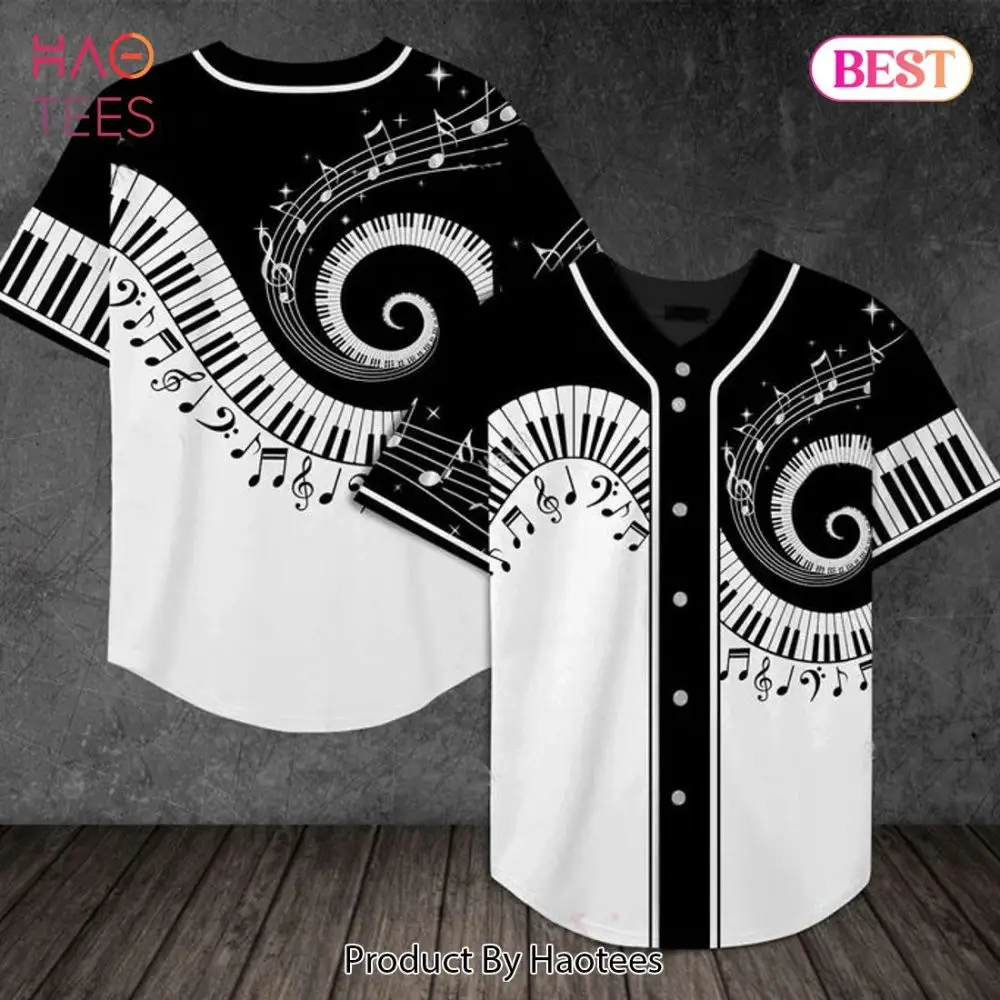 Unisex Music Note Baseball Jersey – Stylish Black & White Piano Design Tee
