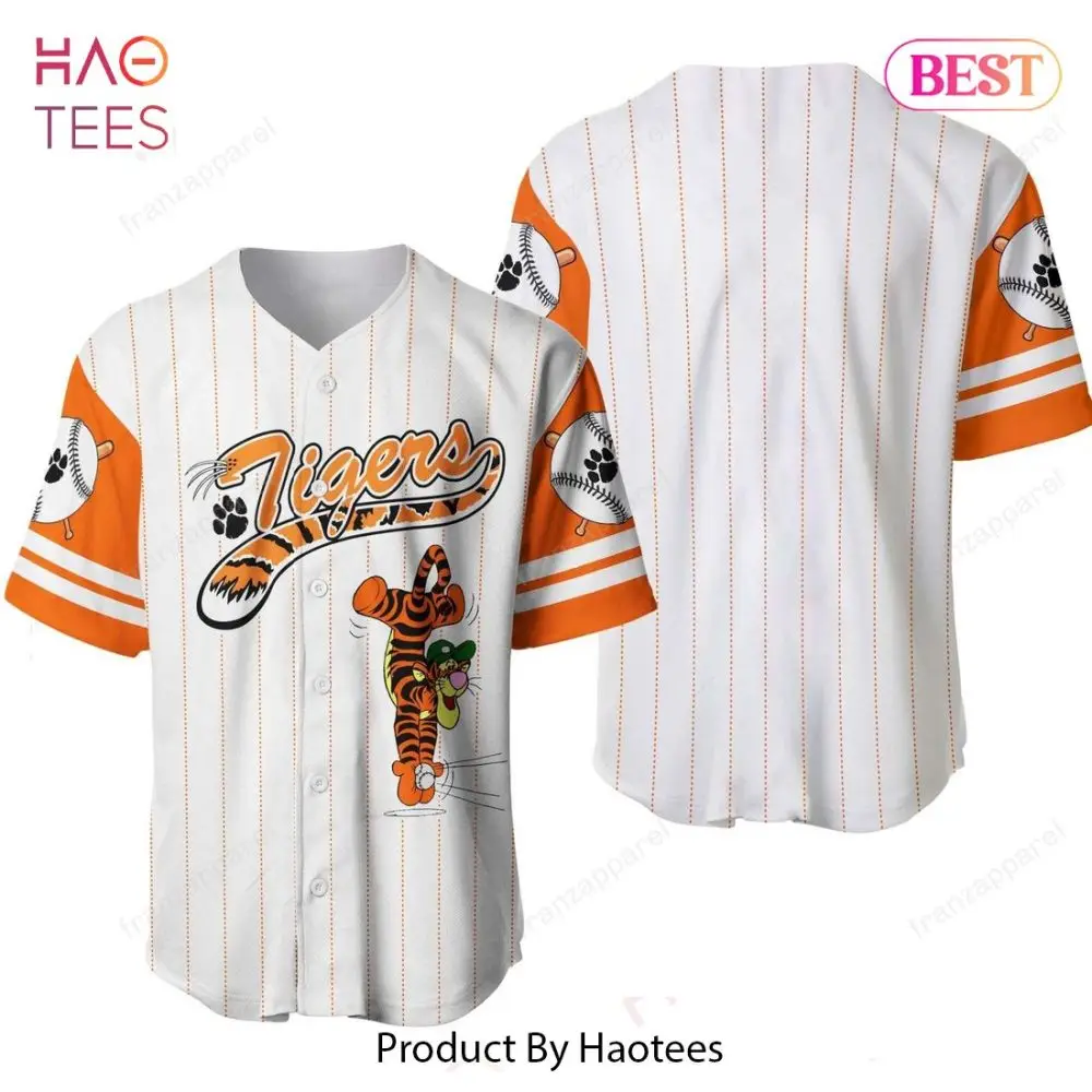 Unisex Tigers Baseball Jersey – Vibrant Orange & White Cartoon Design – Perfect For Sports Fans