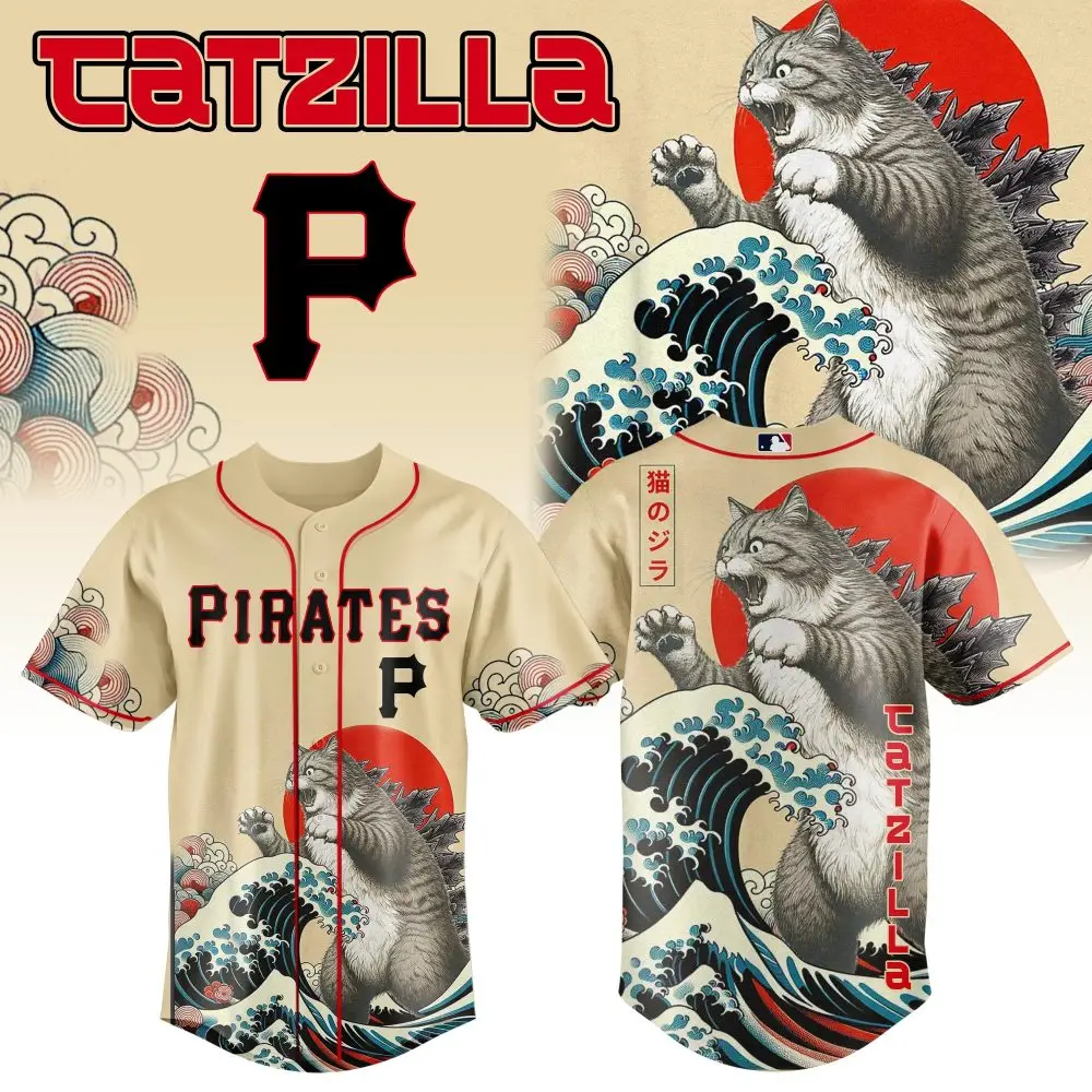 Unleash Style With Catzilla Vintage Pirates Jersey - Unique Art Design Tee