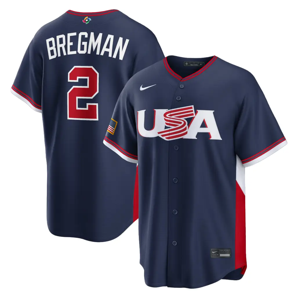 USA Baseball Alex Bregman Navy 2026 World Baseball Classic Road Stadium Baseball Jersey - Tazila