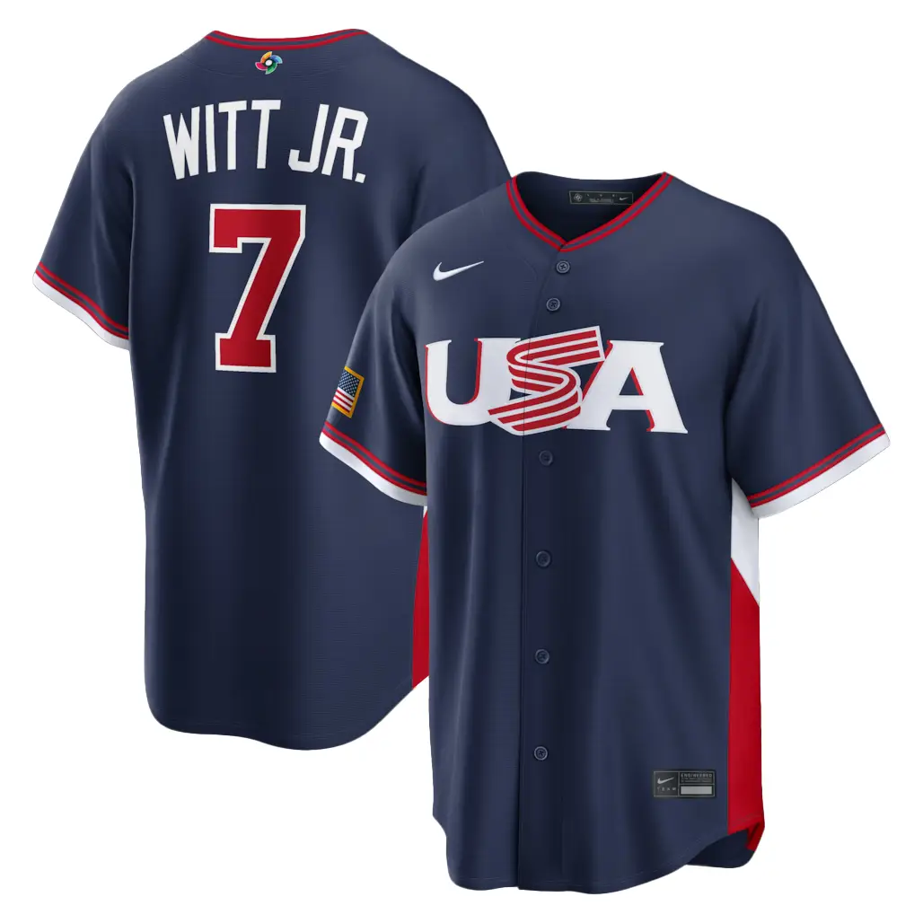 USA Baseball Bobby Witt Jr. Navy 2026 World Baseball Classic Road Stadium Baseball Jersey - Tazila