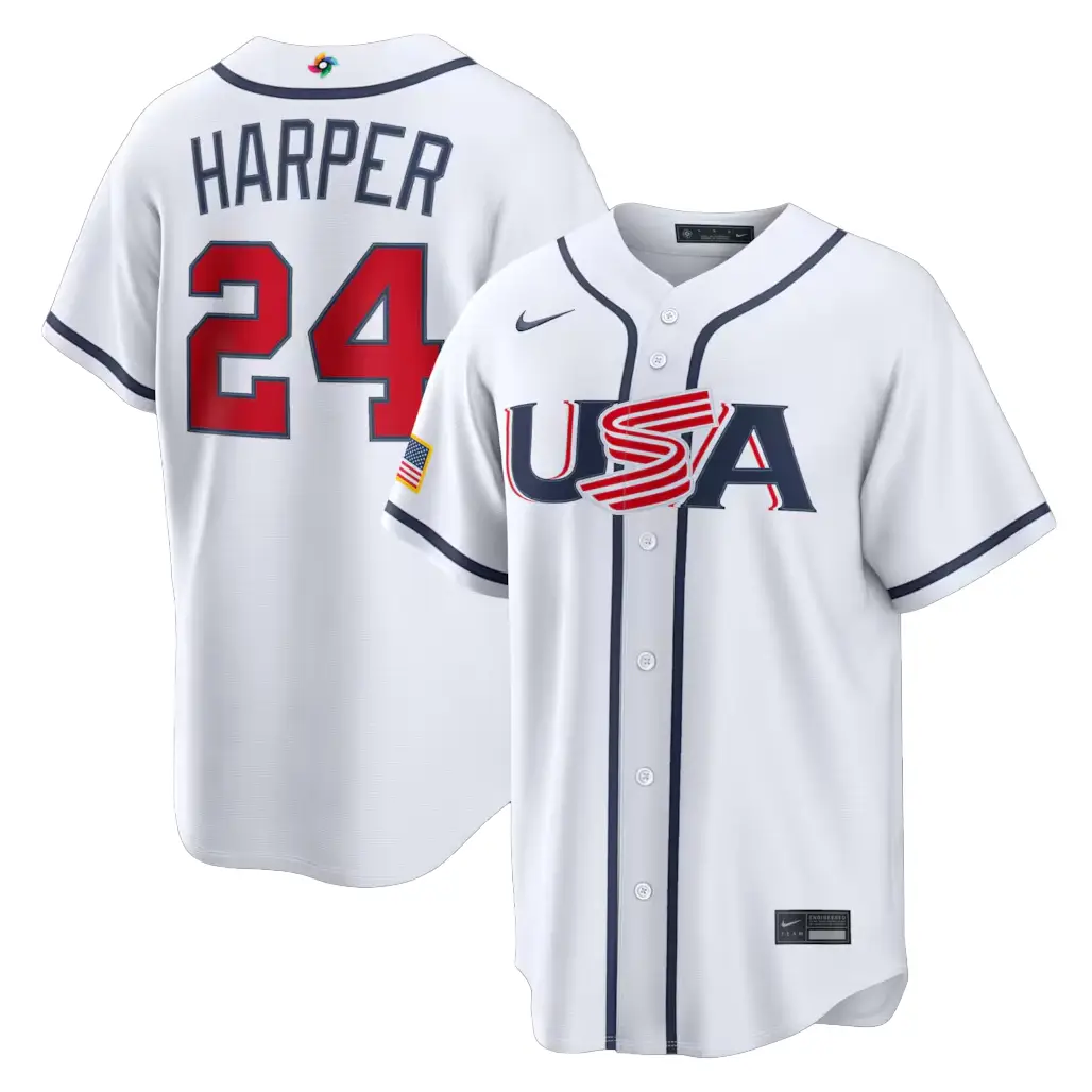 USA Baseball Bryce Harper White 2026 World Baseball Classic Home Stadium Baseball Jersey - Tazila