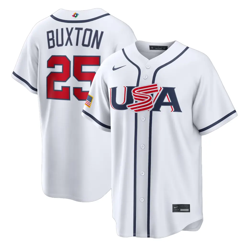 USA Baseball Byron Buxton White 2026 World Baseball Classic Home Stadium Baseball Jersey - Tazila