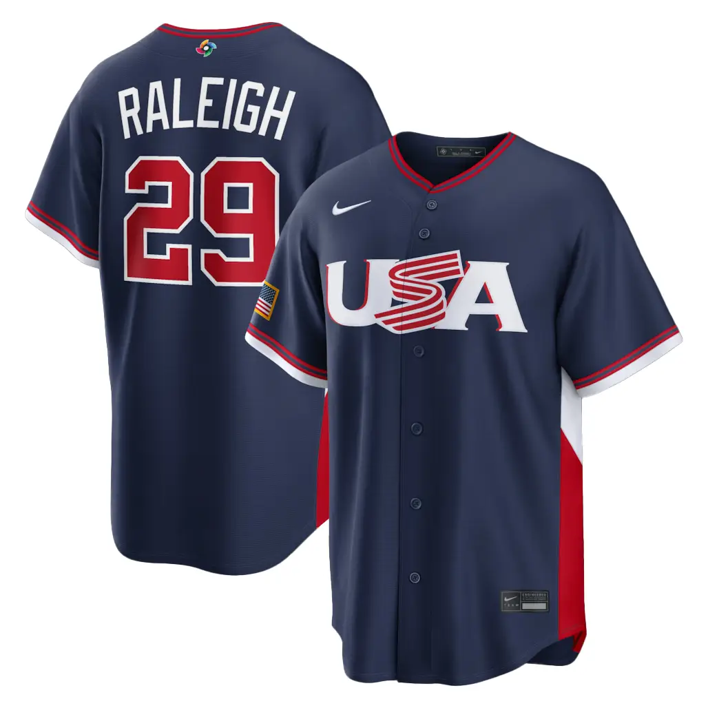 USA Baseball Cal Raleigh Navy 2026 World Baseball Classic Road Stadium Baseball Jersey - Tazila