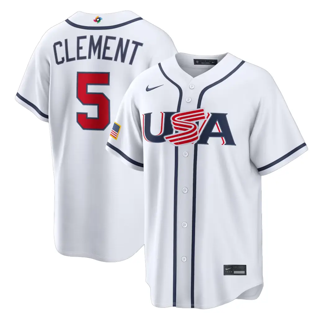 USA Baseball Ernie Clement White 2026 World Baseball Classic Home Stadium Baseball Jersey - Tazila USA Baseball Ernie Clement White 2026 World Baseball Classic Home Stadium Baseball Jersey - Tazila - Image 1