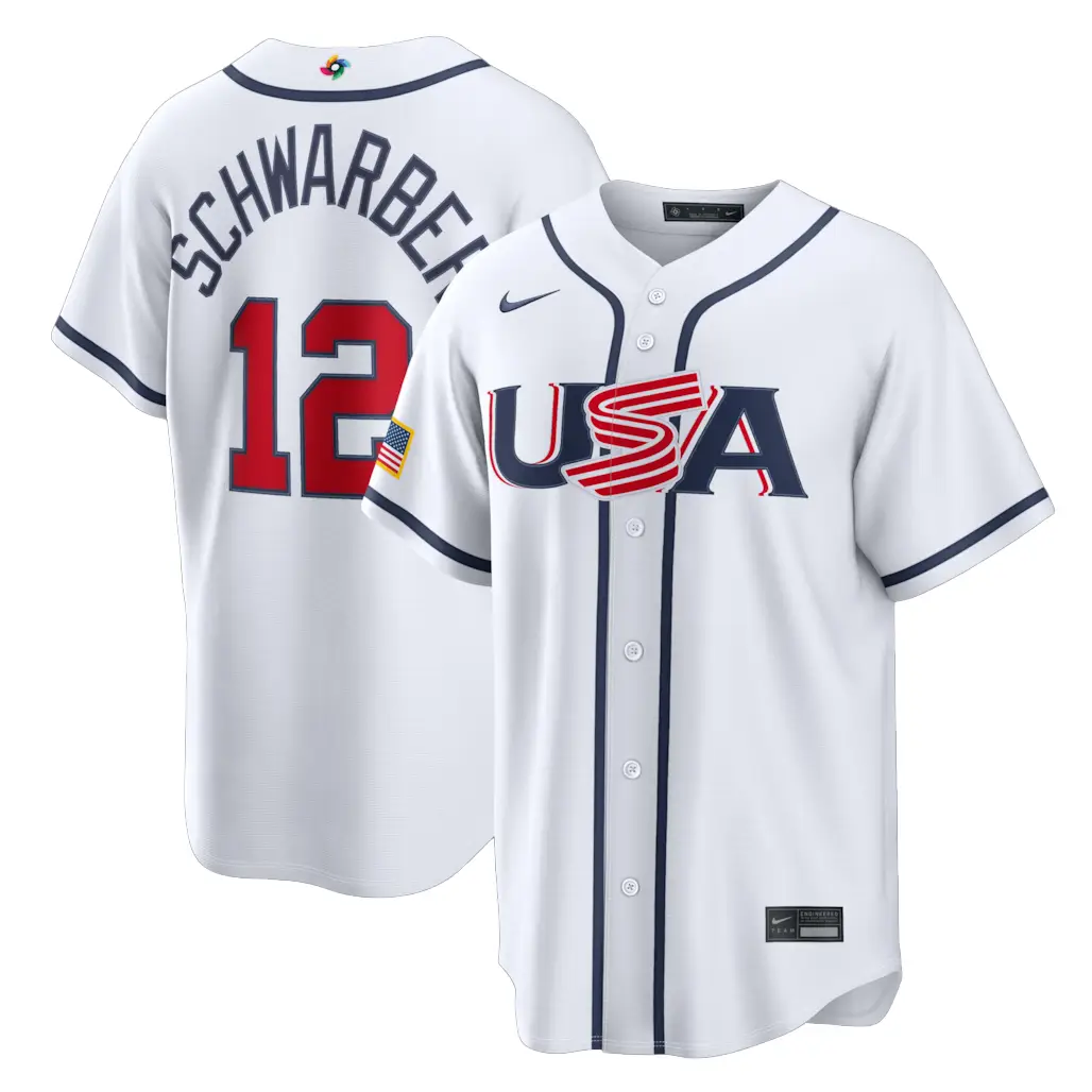 USA Baseball Kyle Schwarber White 2026 World Baseball Classic Home Stadium Baseball Jersey - Tazila
