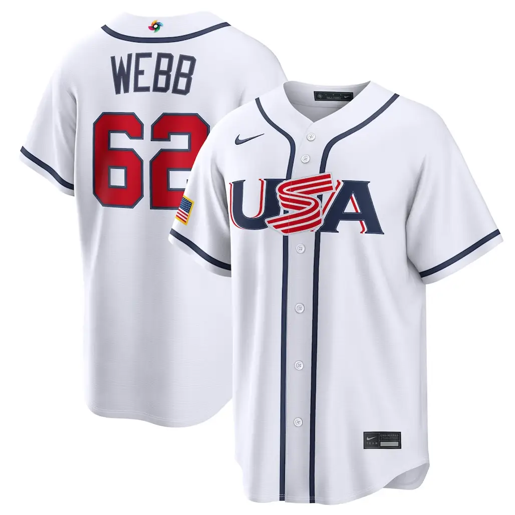 USA Baseball Logan Webb White 2026 World Baseball Classic Home Stadium Baseball Jersey - Tazila
