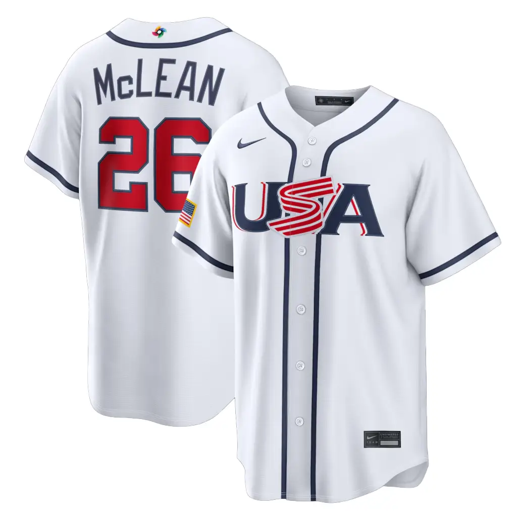 USA Baseball Nolan McLean White 2026 World Baseball Classic Home Stadium Baseball Jersey - Tazila