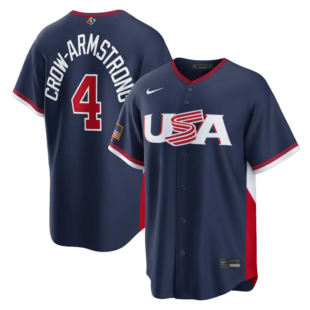 USA Baseball Pete Crow-Armstrong Navy 2026 World Baseball Classic Road Stadium Baseball Jersey - Tazila