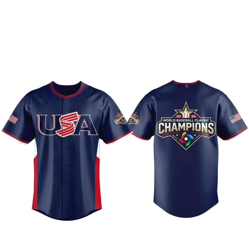 USA Baseball World Baseball Classic 2026 Champions Navy Baseball Jersey - Tazila