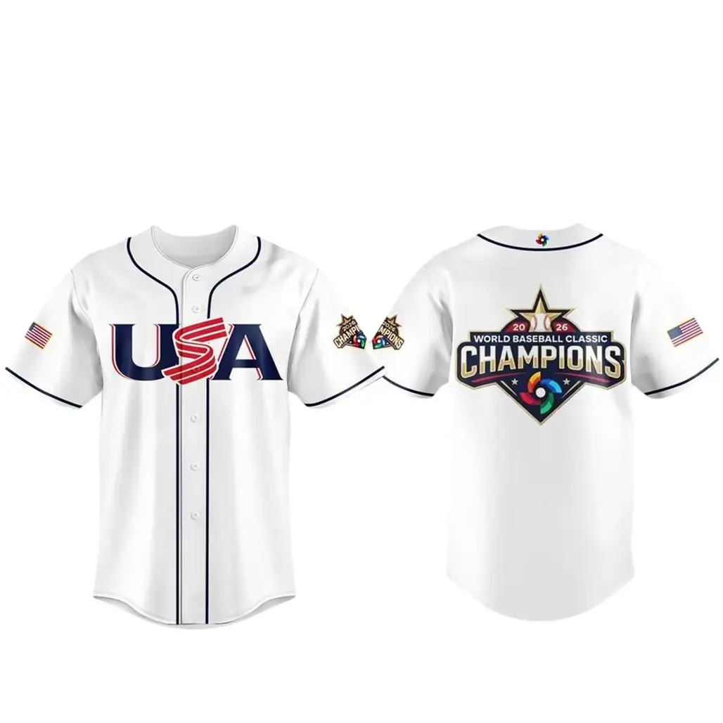 USA Baseball World Baseball Classic 2026 Champions White Baseball Jersey - Tazila USA Baseball World Baseball Classic 2026 Champions White Baseball Jersey - Tazila - Image 1