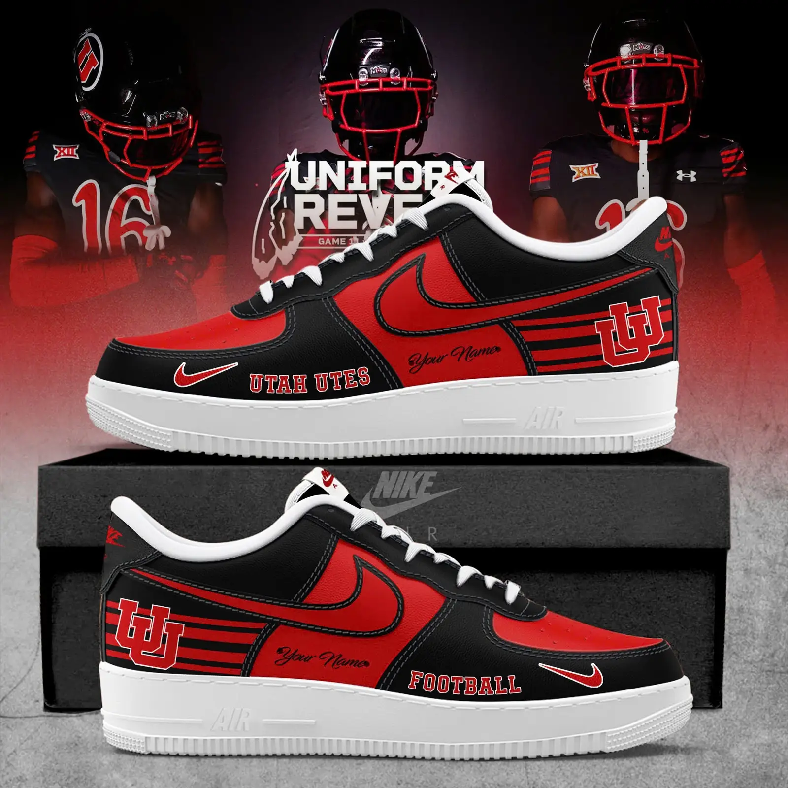 Utah Utes Black Throwbacks Custom Air Force 1 Sneaker | VS71