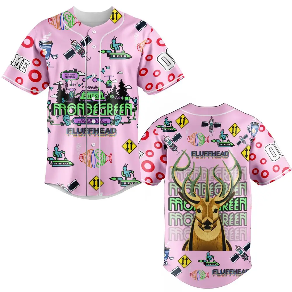 Vibrant Pink Graphic Baseball Jersey – Unique Cartoon & Deer Design, Unisex