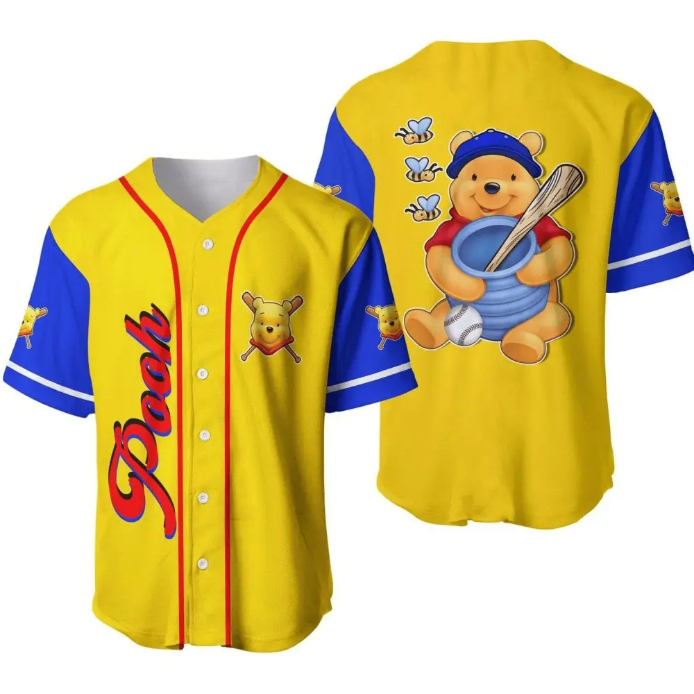 Vibrant Pooh Baseball Jersey For Kids - Fun Cartoon Sportswear Tee