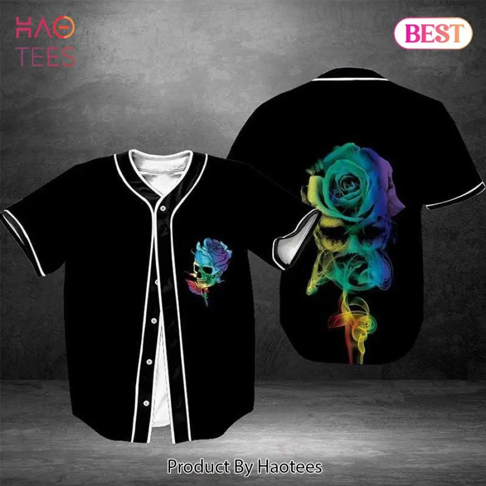 Vibrant Skull & Rose Baseball Jersey Shirt – Unique Graphic Design, Perfect For Casual Wear