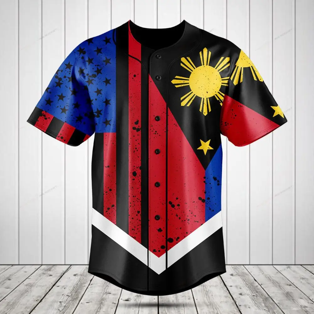 Vibrant Usa-Philippines Flag Baseball Jersey – Unisex, Patriotic Design, Comfortable Fit Vibrant Usa-Philippines Flag Baseball Jersey – Unisex, Patriotic Design, Comfortable Fit - Image 1