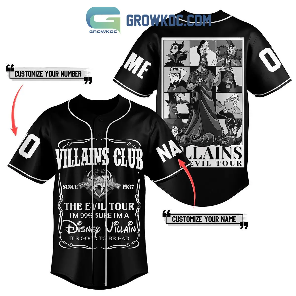 Villains Club The Evil Tour Disney Villain Personalized Baseball Jersey