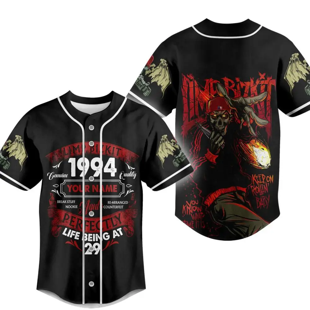 Vintage 1994 Skull Graphic Baseball Jersey - Customizable Unisex Shirt, Perfect For Rock Fans