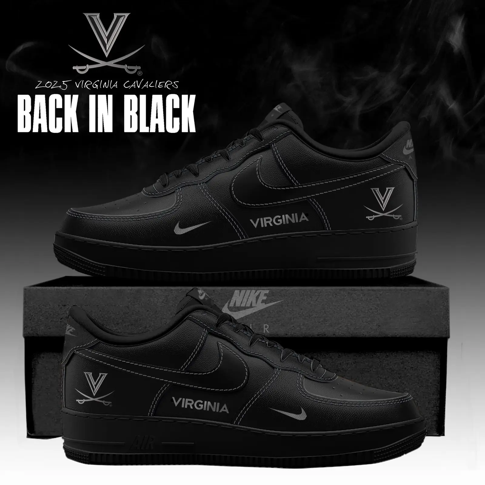 Virginia Cavaliers 'Back in Black' 2025 Special Edition Air Force 1 Sneakers | ZK89