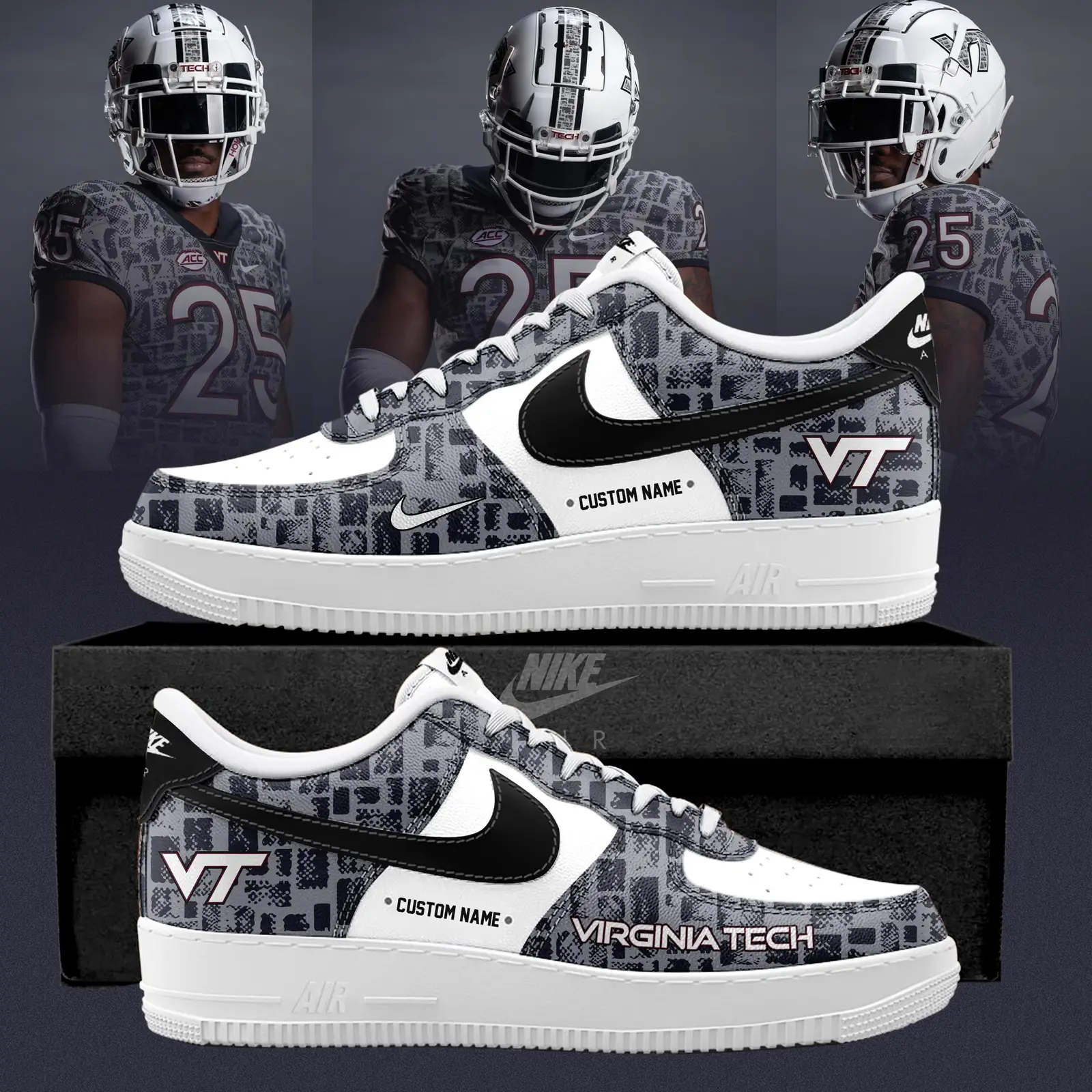 Virginia Tech Hokies 2025 Gray Camo Limited Edition Air Force 1 Sneakers | DH96