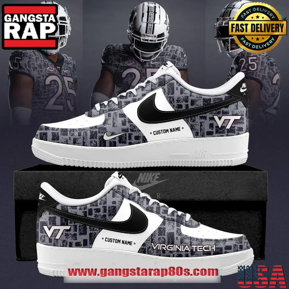 Virginia Tech Hokies 2025 Gray Camo Limited Edition Custom Air Force 1 Running Sneakers Shoes