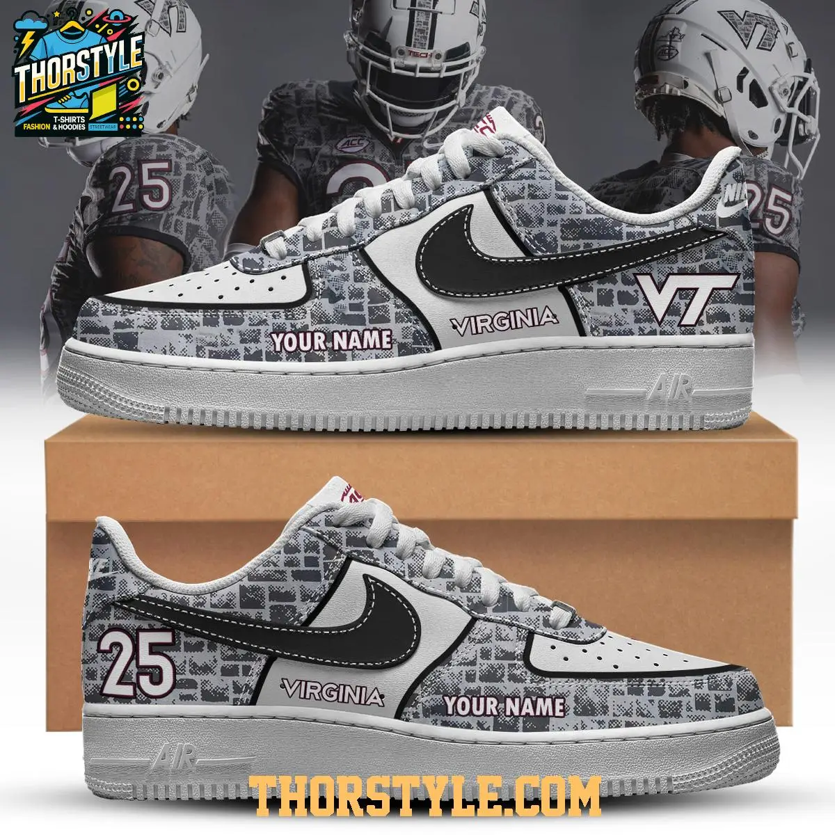 Virginia Tech Hokies Stone Wall 2025 Personalized Air Force 1 Shoes