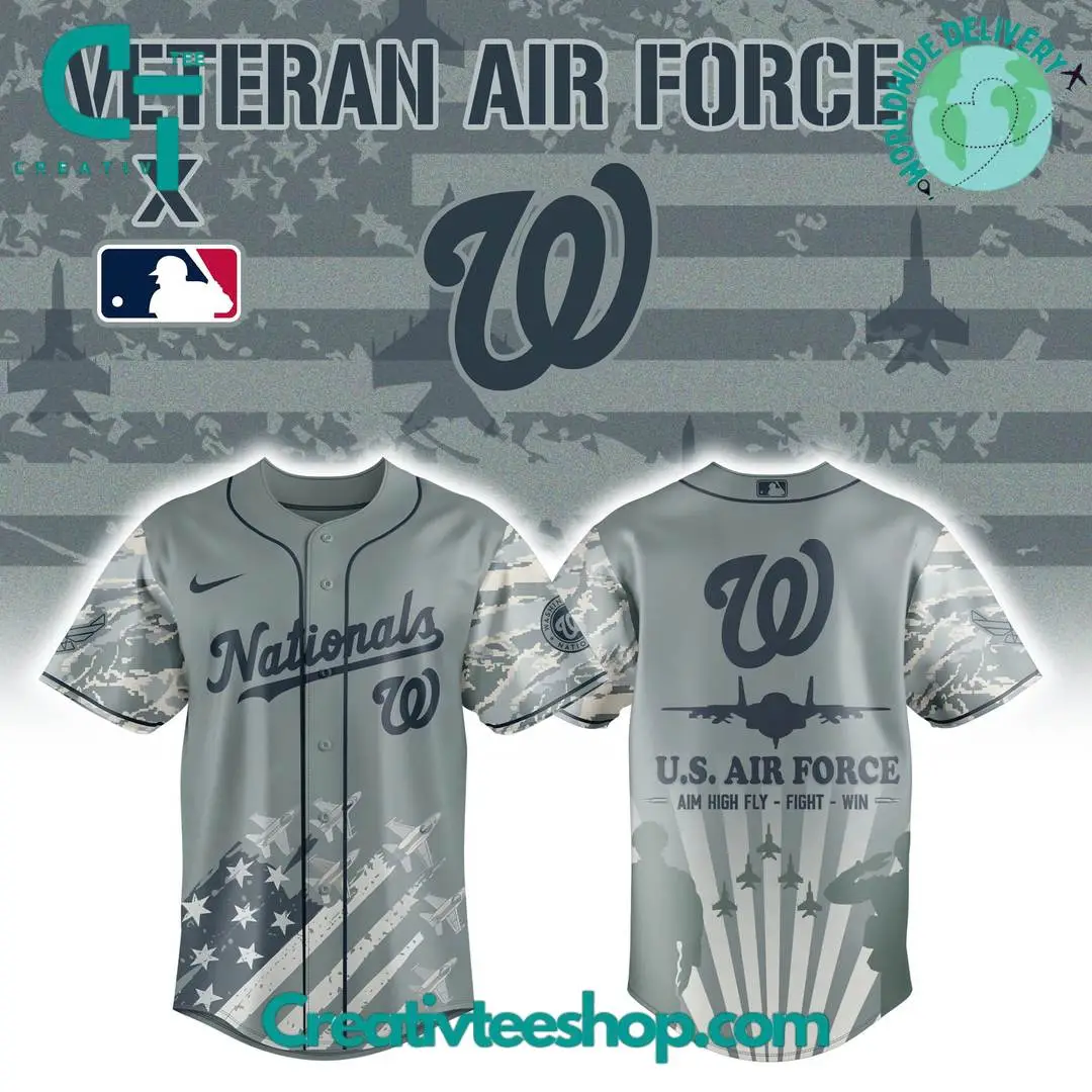 Washington Nationals X Veteran Us Air Force 2025 Special Grey Camo Baseball Jersey Washington Nationals X Veteran Us Air Force 2025 Special Grey Camo Baseball Jersey - Image 1