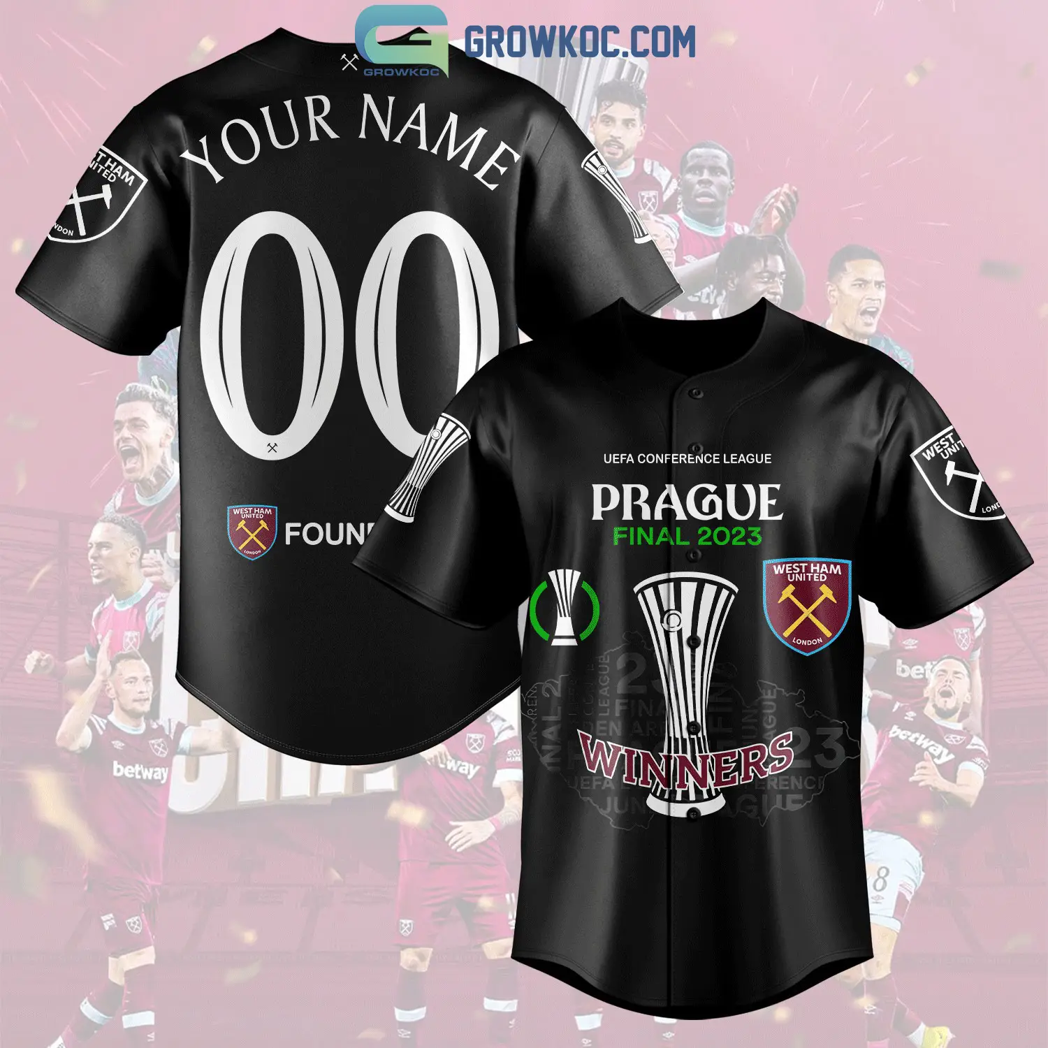 West Ham United UEFA Conference League Winners Final 2023 Personalized Black Design Baseball Jersey