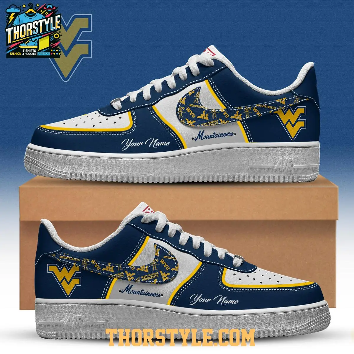 West Virginia Mountaineers Let's Go Big 12 NCAA 2025 Personalized Air Force 1 Shoes