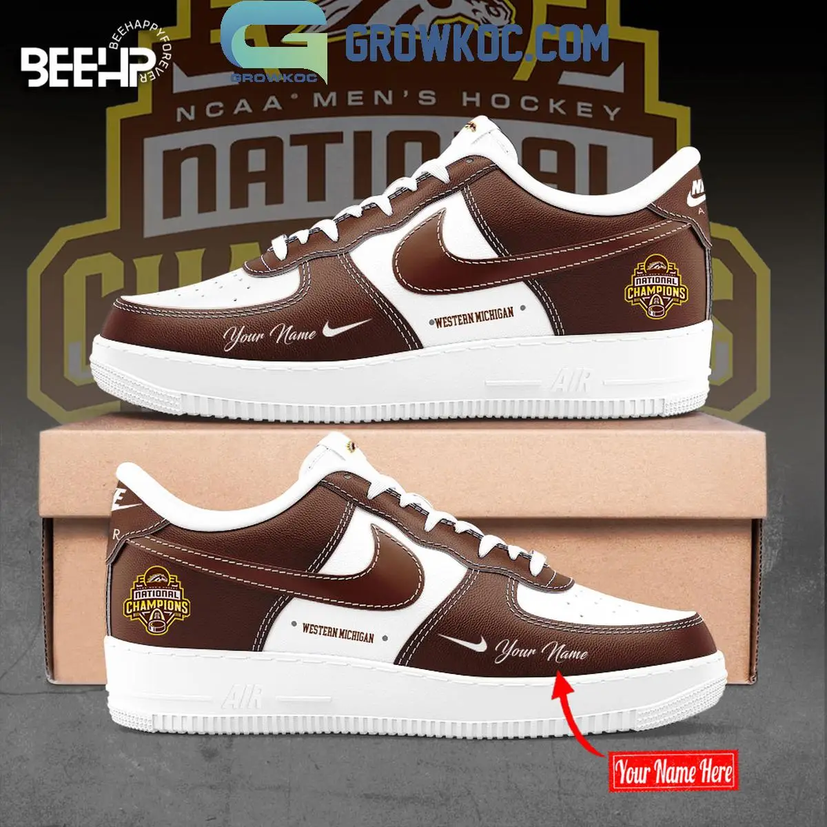 Western Michigan Broncos 2025 NCAA Men's Hockey National Champions Air Force 1 Shoes