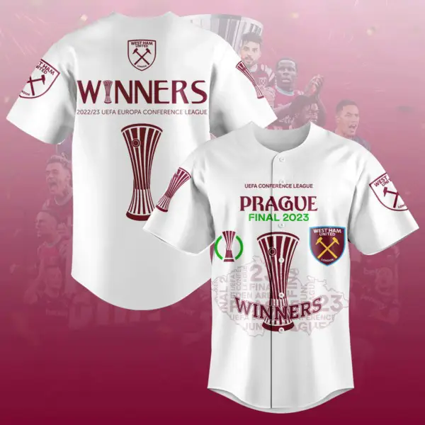 Winners 2023 UEFA Europa Conference League West Ham United White Design Baseball Jersey