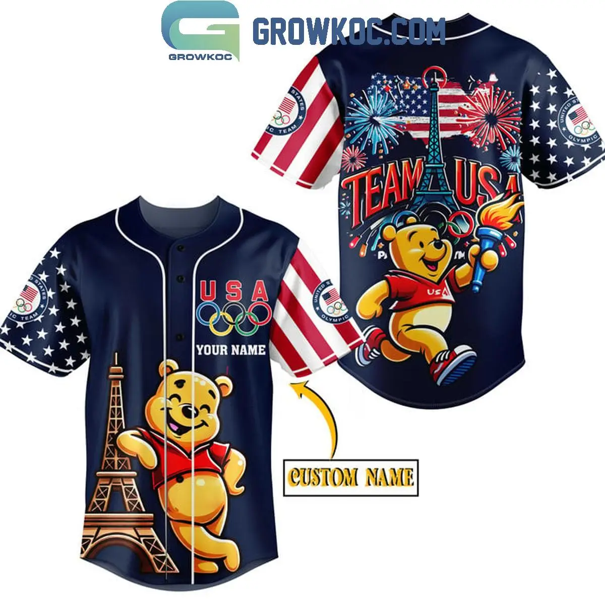 Winnie The Pooh Team USA Paris Olympic 2024 Personalized Baseball Jersey