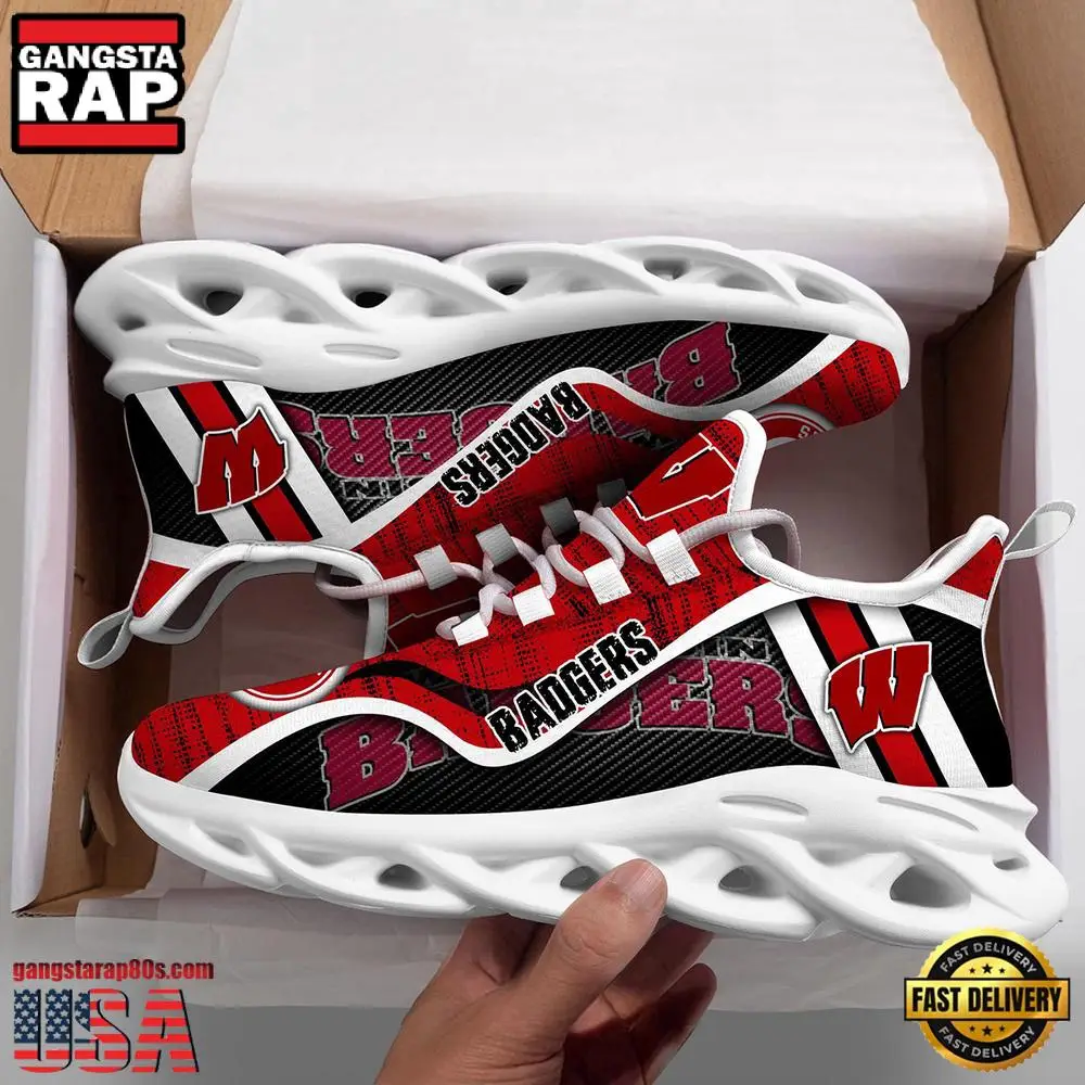Wisconsin Badgers NCAA Clunky New Design Max Soul Shoes, Running Sneakers