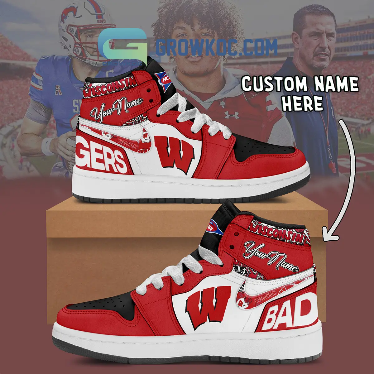 Wisconsin Badgers NCAA Personalized Air Jordan 1 Shoes