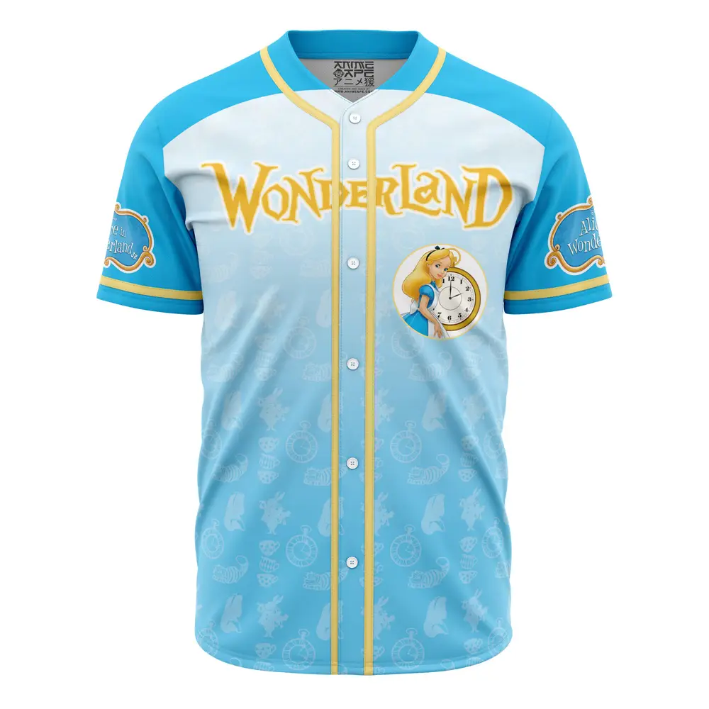 Wonderland Themed Baseball Jersey – Vibrant Blue & Yellow Design For Fans