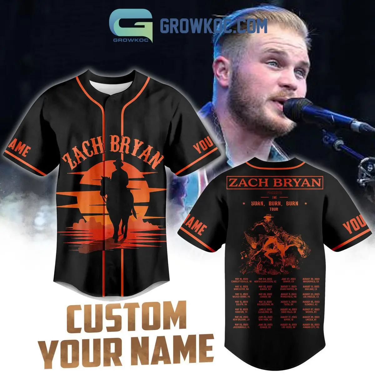 Zach Bryan The Burn Burn Burn Tour 2023 Personalized Baseball Jersey