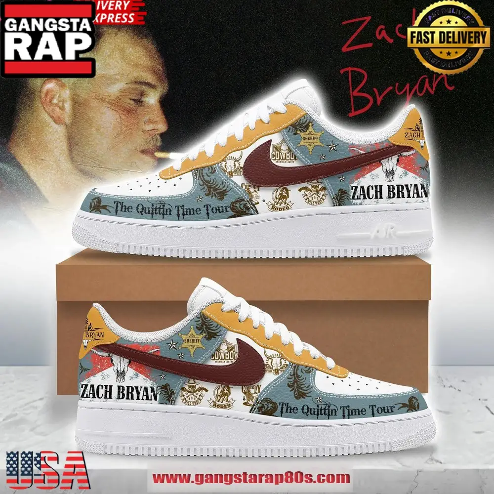 Zach Bryan The Quittin Time Tour Air Force 1 Running Sneakers Shoes Zach Bryan The Quittin Time Tour Air Force 1 Running Sneakers Shoes - Image 1