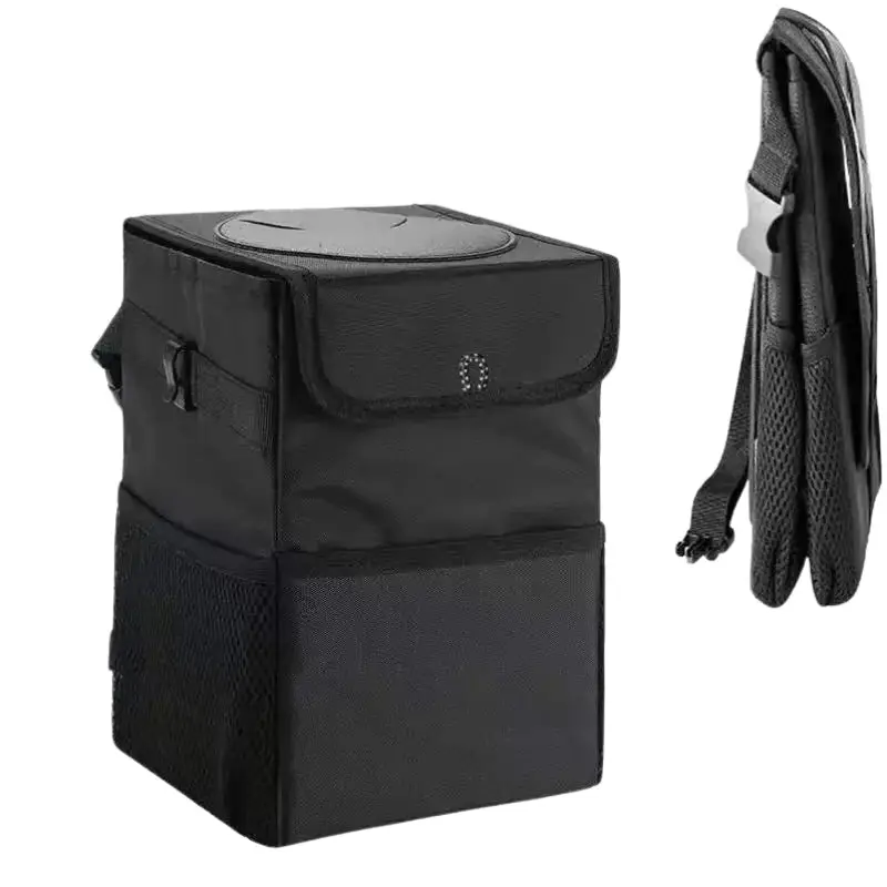 Waterproof Foldable Car Trash Can with Lid and Storage Pockets