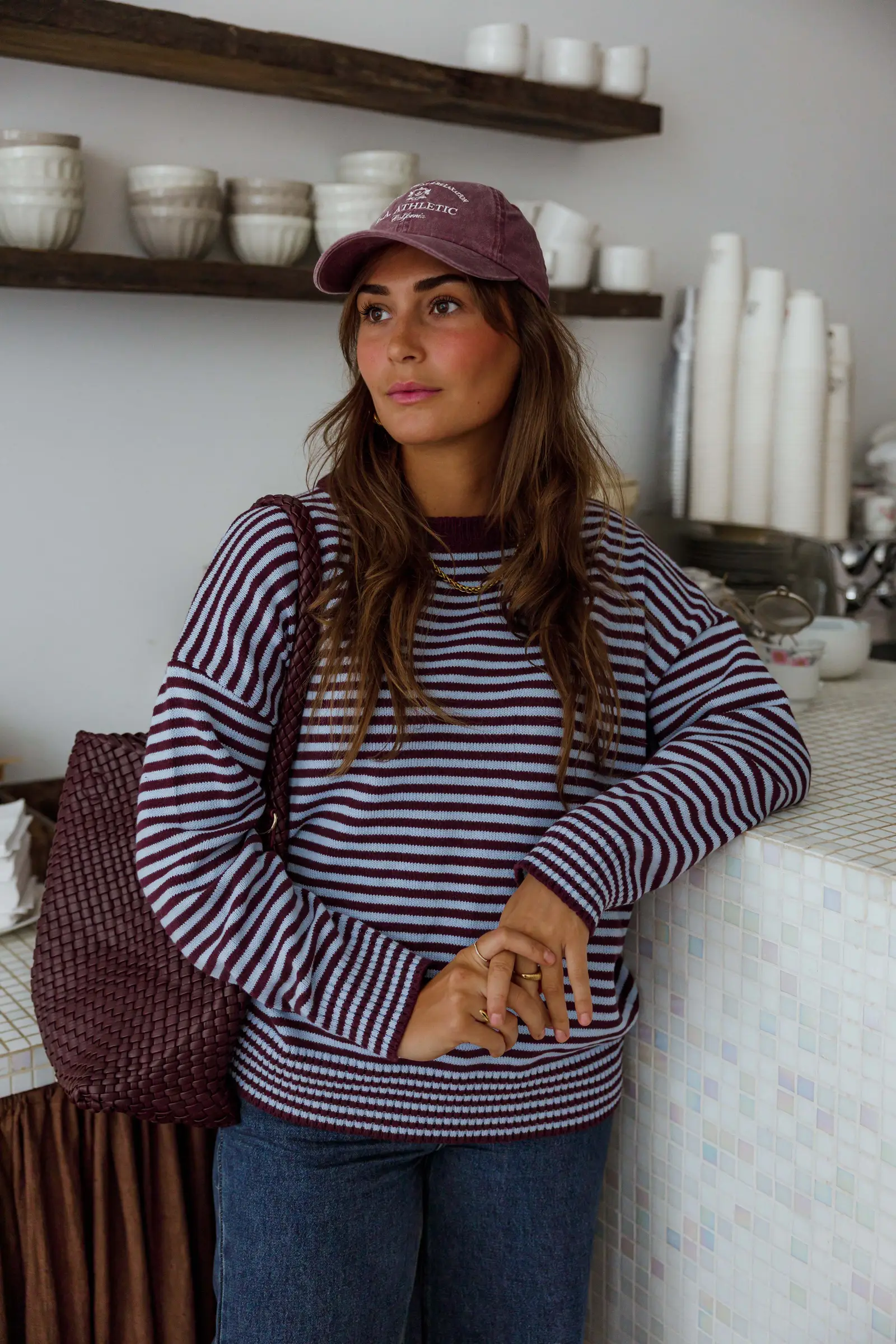 Sky Blue and Burgundy Sammy Sweater