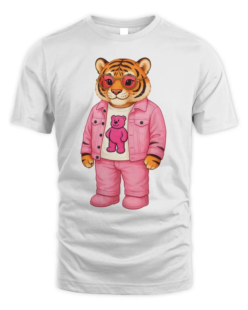 Cincy Shirts Fashion Tiger Pink Denim T Shirt