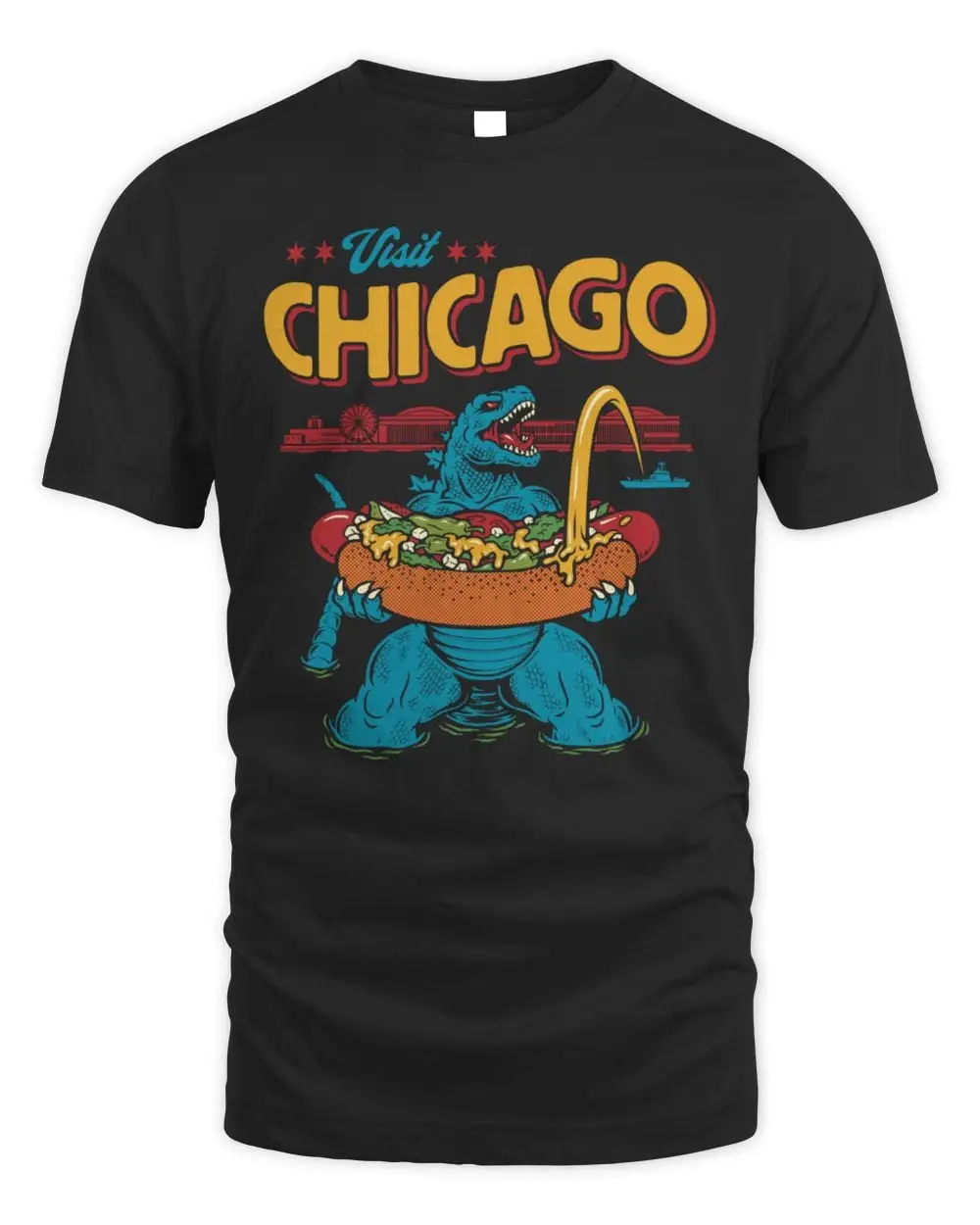 Godzilla Visits Chicago Screen Printed T Shirt Hoodie