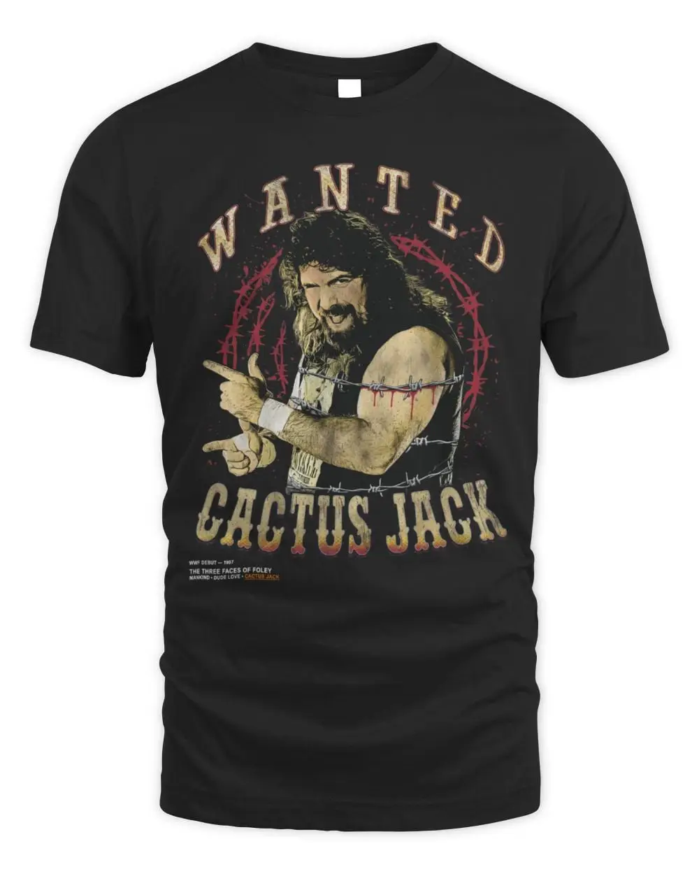 Mick Foley Cactus Jack Wanted WWE Wrestling Vintage Bootleg T Shirt