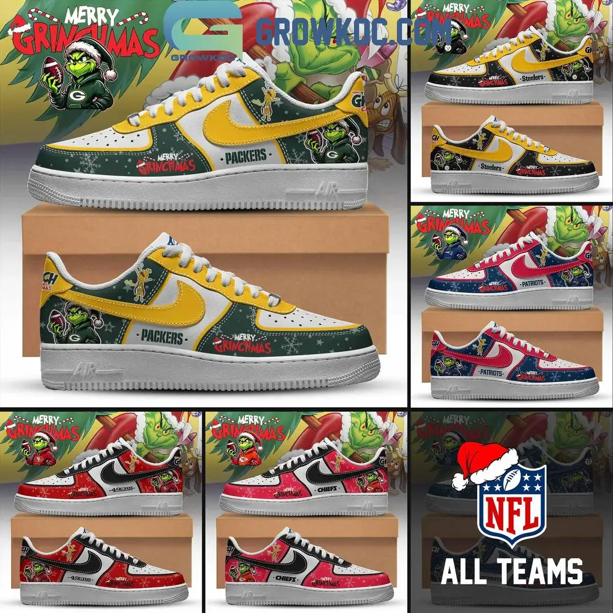 All Team NFL x Merry Grinchmas Air Force 1 Shoes