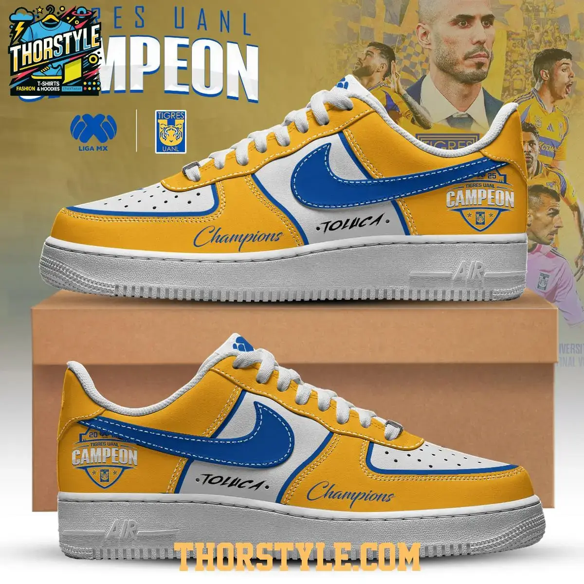 Amarilla Tigres Campeones Liga MX Champions 2025 Personalized Air Force 1 Shoes