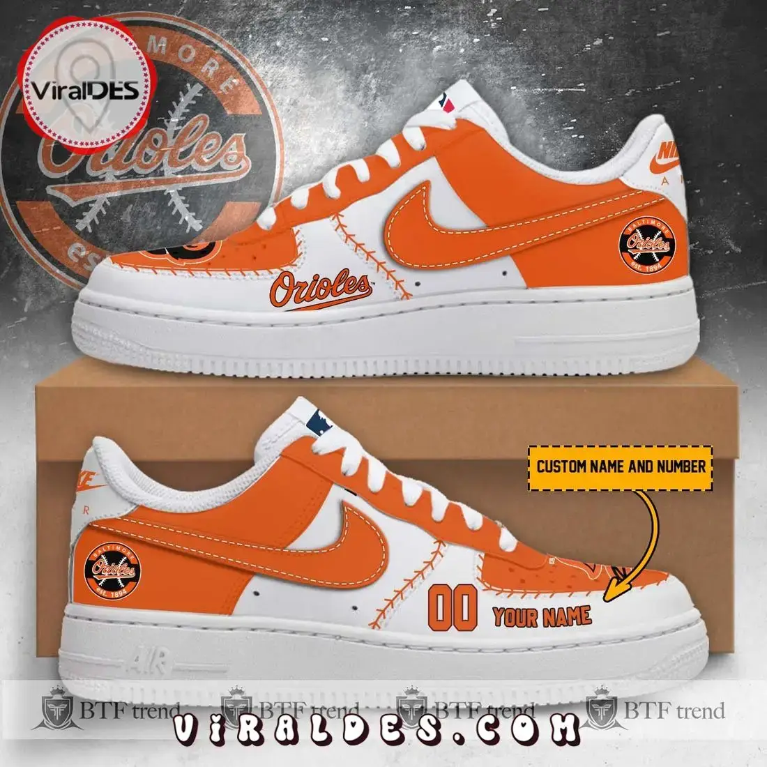 Custom Baltimore Orioles 2024 Air Force 1 Sneaker