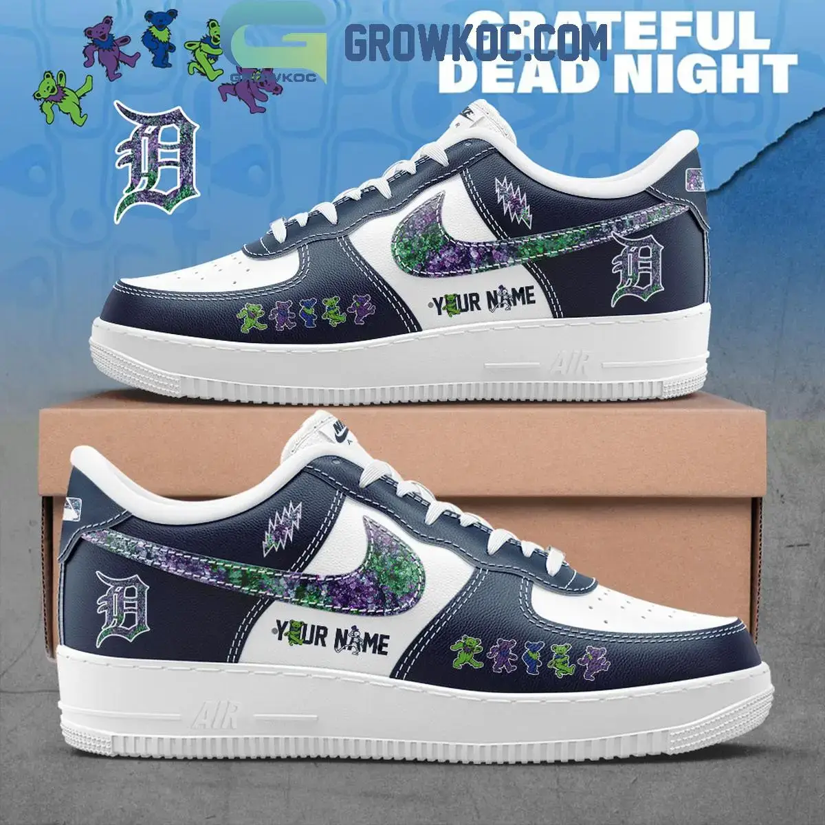 Detroit Tigers x Grateful Dead Night Air Force 1 Shoes