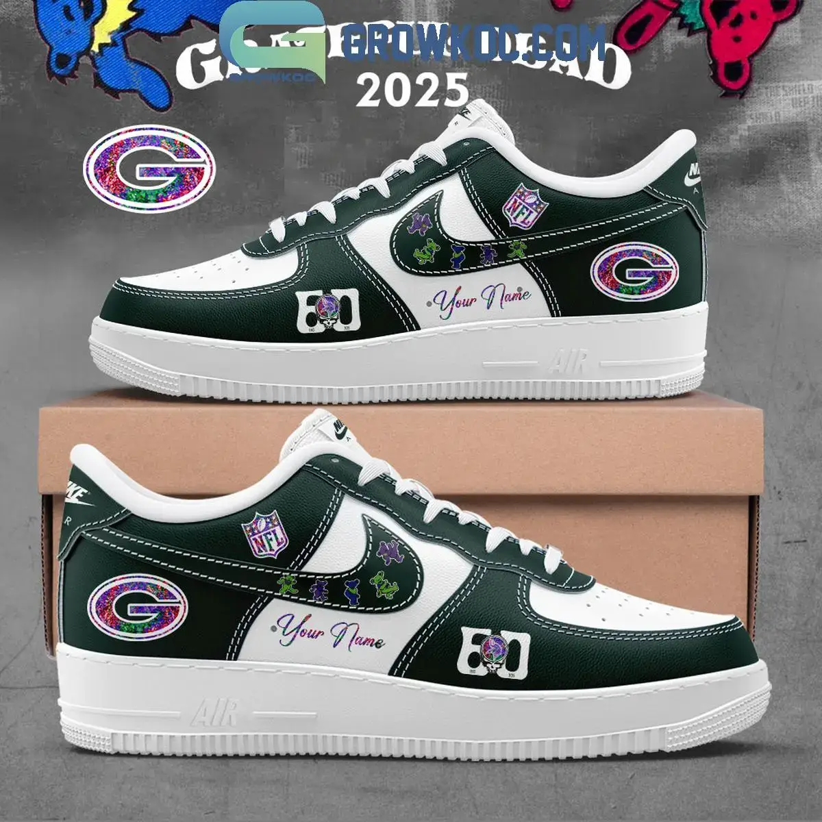 Green Bay Packers Grateful Dead 60th Anniversary Air Force 1 Shoes