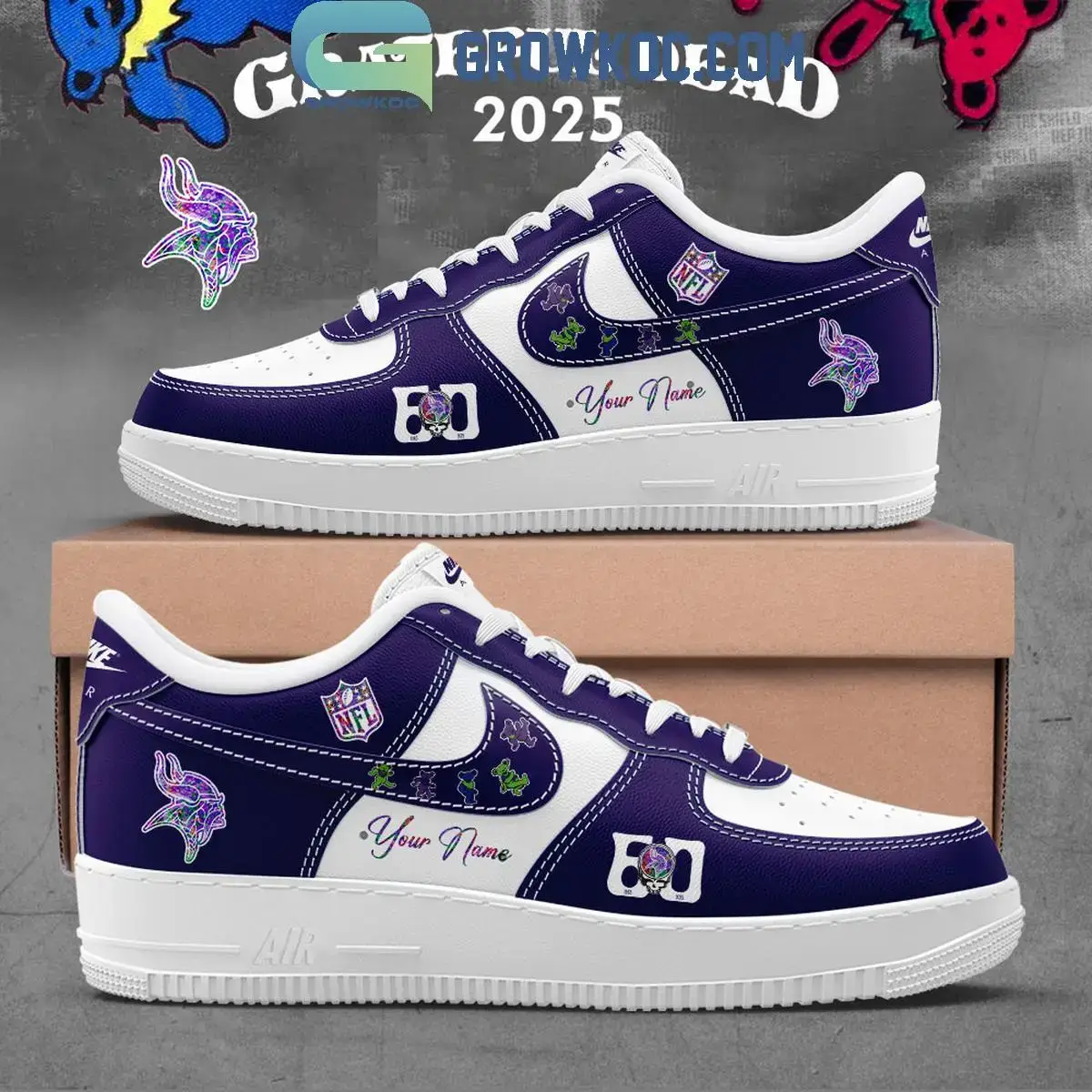 Minnesota Vikings Grateful Dead 60th Anniversary Air Force 1 Shoes